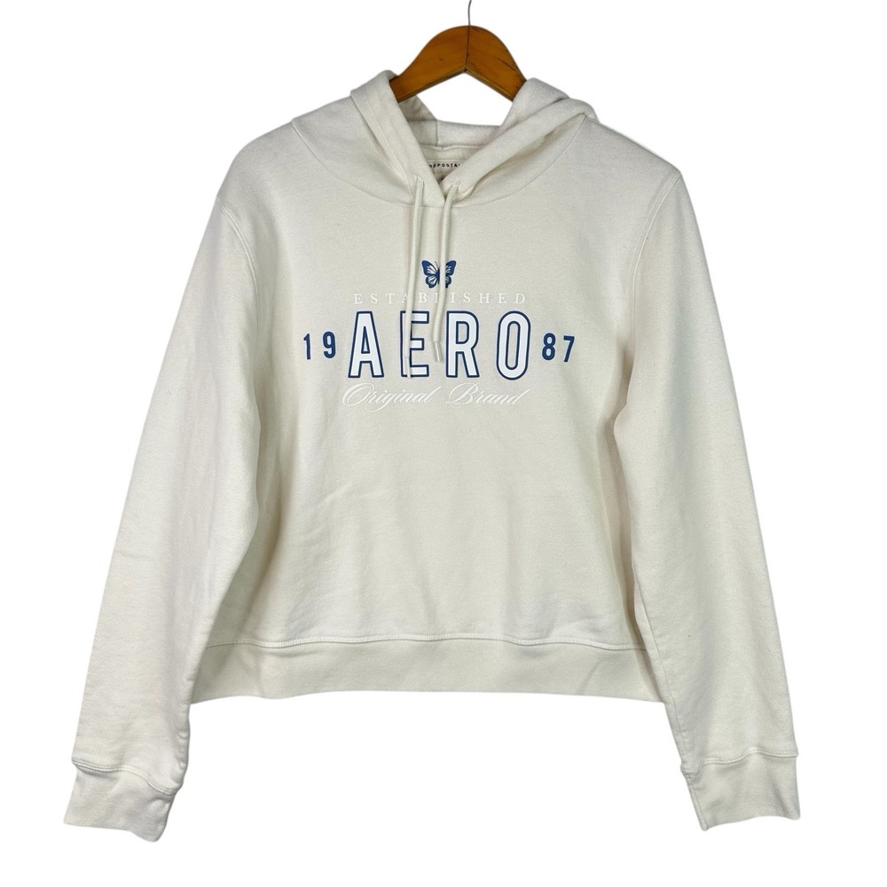 Aéropostale Aeropostale AERO 1987‎ Hoodie XL Cream White Pullover Fleece